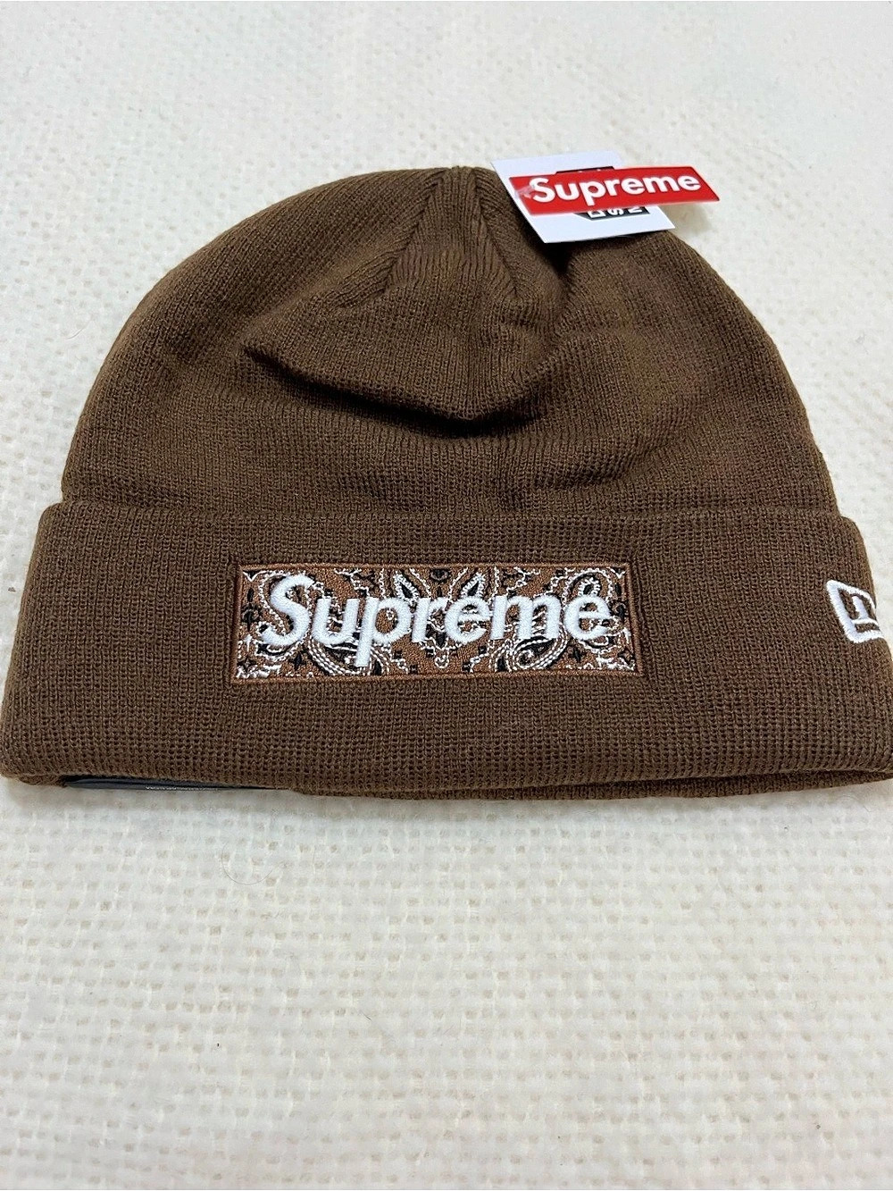 Supreme x New Era Bandana Box Logo Beanie Brown